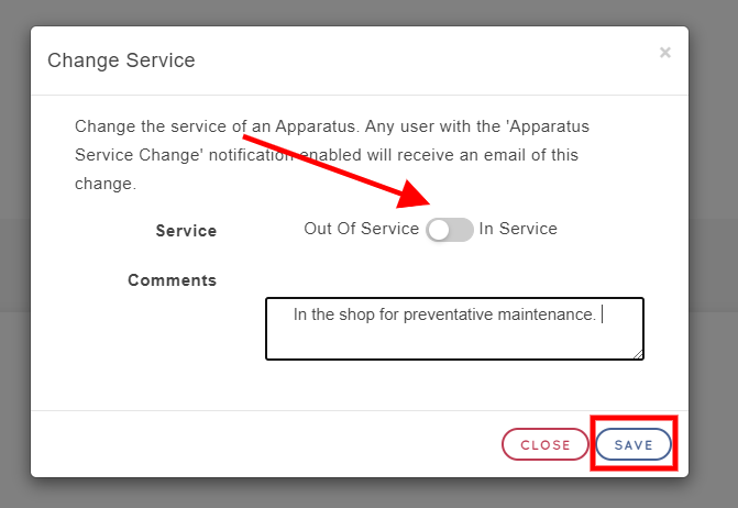 Changing An Apparatus Service Status