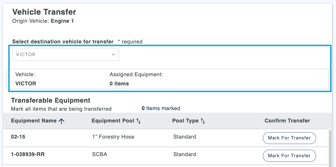 Vehicle to Vehicle Transfer - Equipment