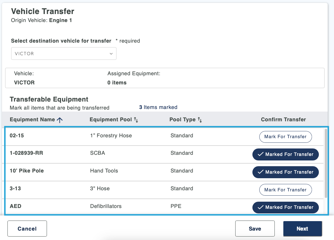 Vehicle to Vehicle Transfer - Equipment